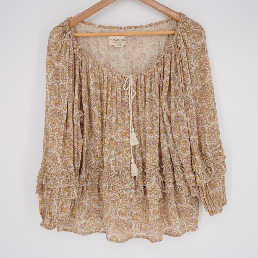 Ralph Lauren Denim & Supply Boho Top M Cottagecore Romantic Ruffle Crinkle